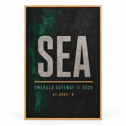 SEA Airport Code Coordinates Canvas Wall Art | brown_sku