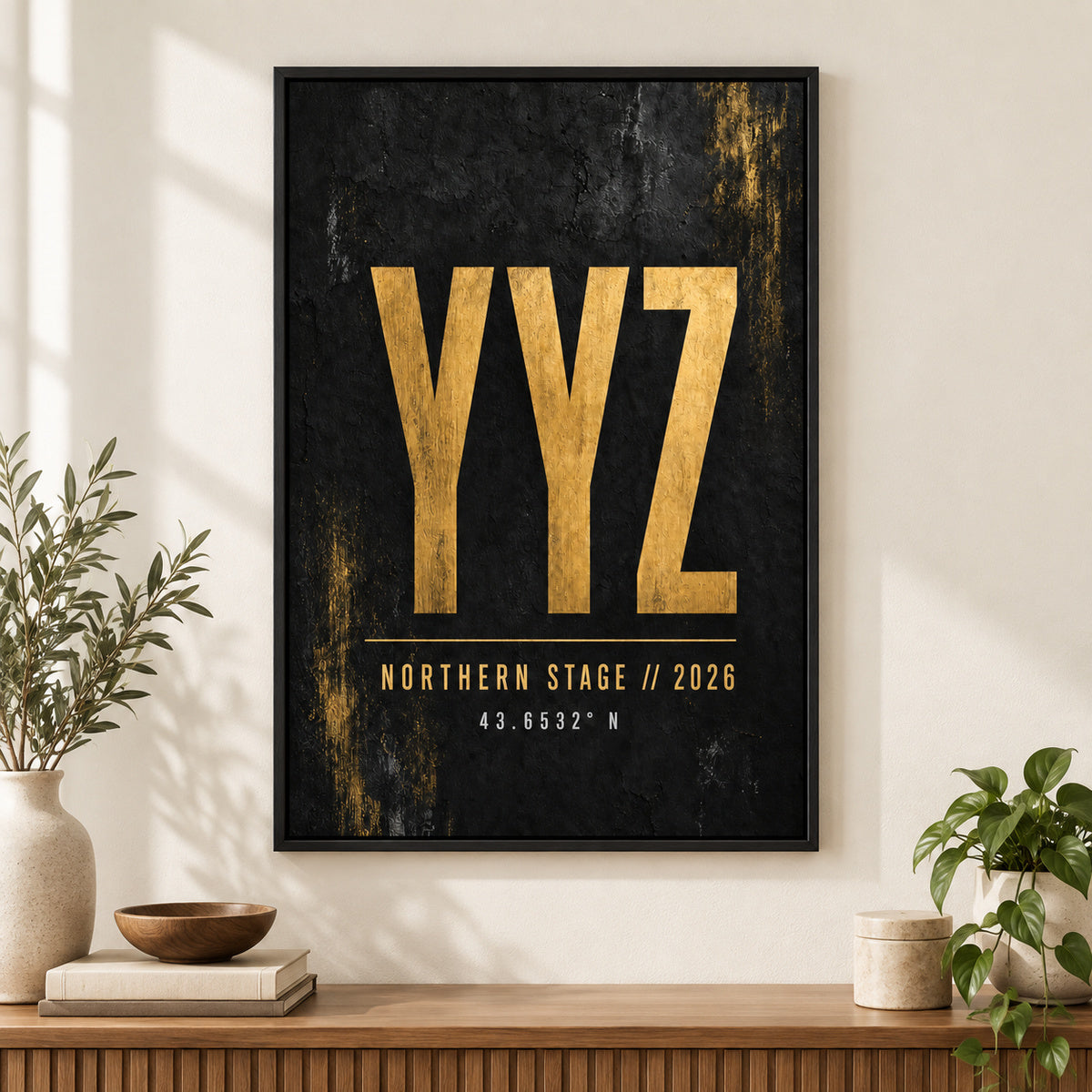 YYZ Airport Code Coordinates Canvas Wall Art | black_independent_close