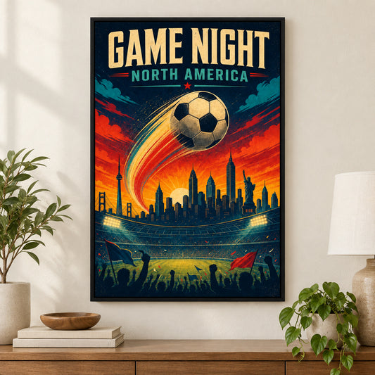 Game Night Vintage City Soccer Canvas Wall Art | black_independent_close