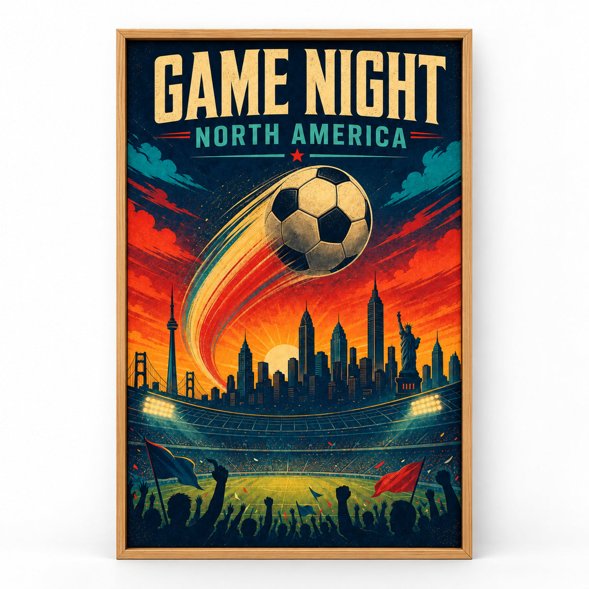Game Night Vintage City Soccer Canvas Wall Art | brown_sku