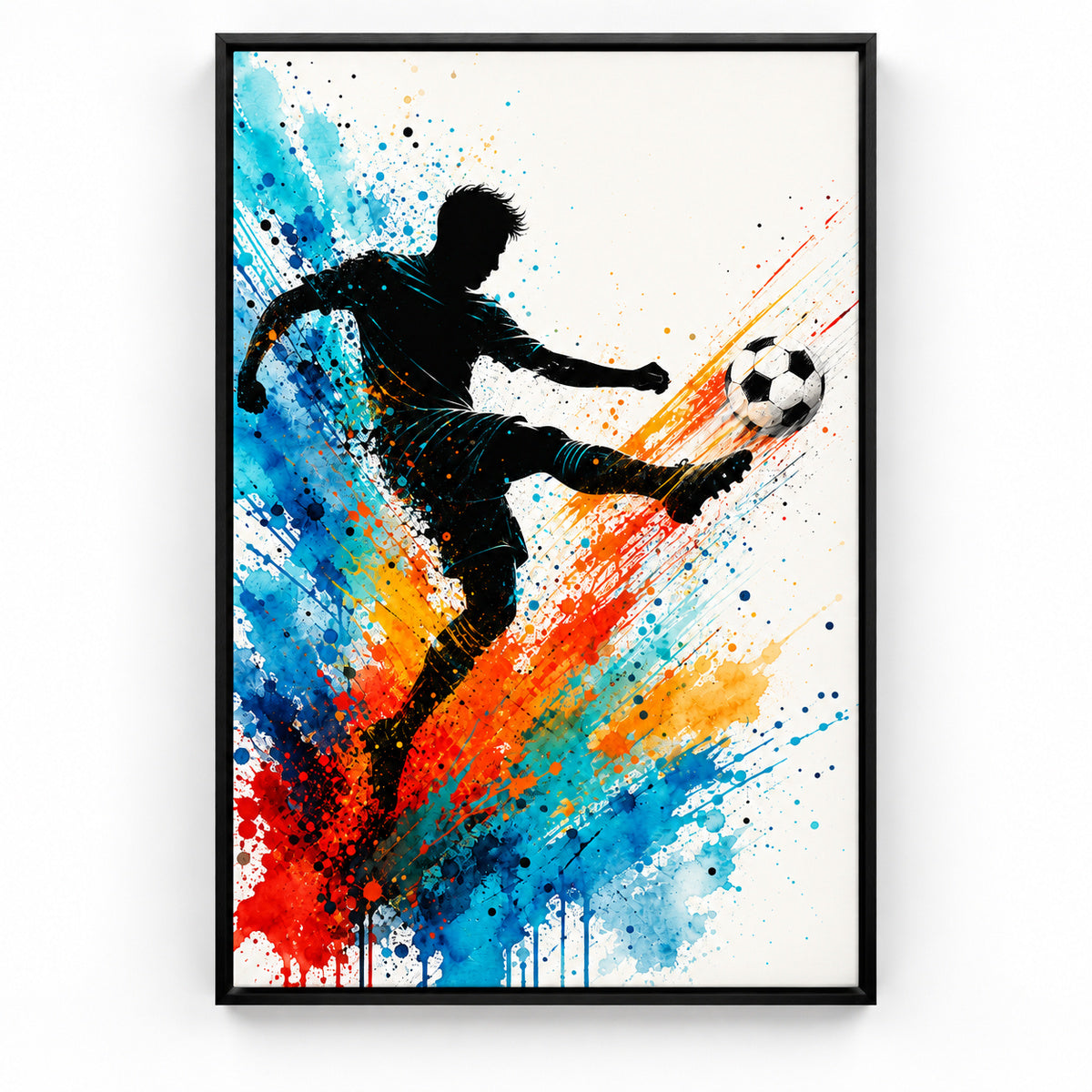 Dynamic Splatter Striker Soccer Canvas Wall Art | black_sku