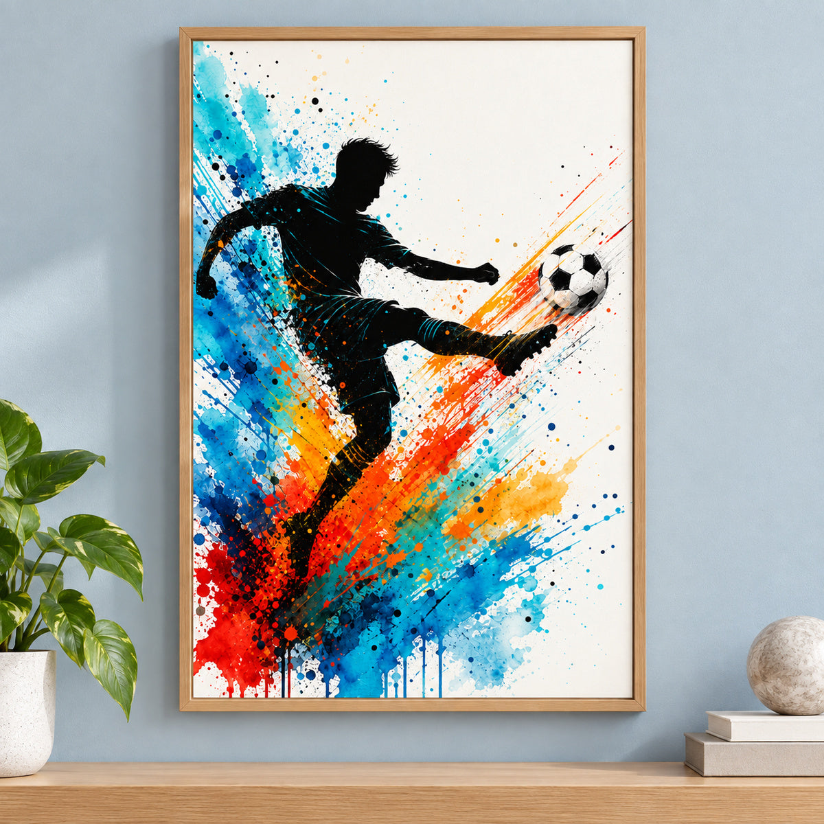 Dynamic Splatter Striker Soccer Canvas Wall Art | brown_independent_close