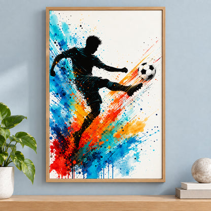 Dynamic Splatter Striker Soccer Canvas Wall Art | brown_independent_close