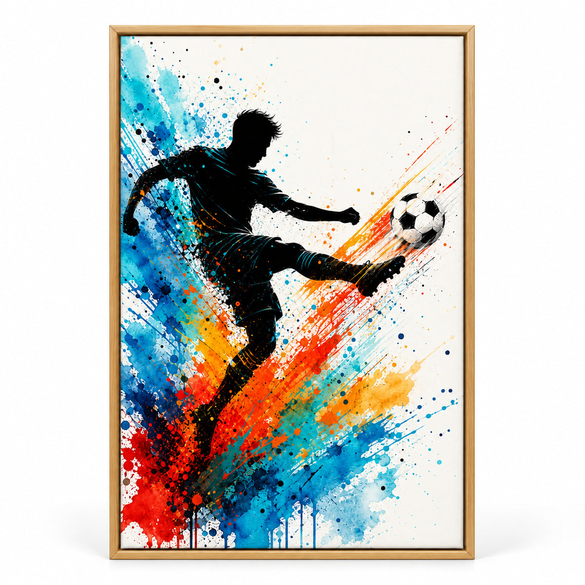 Dynamic Splatter Striker Soccer Canvas Wall Art | brown_sku