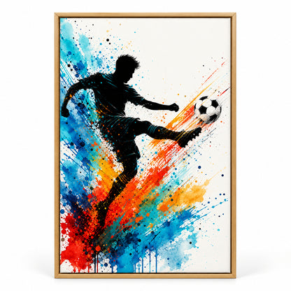 Dynamic Splatter Striker Soccer Canvas Wall Art | brown_sku