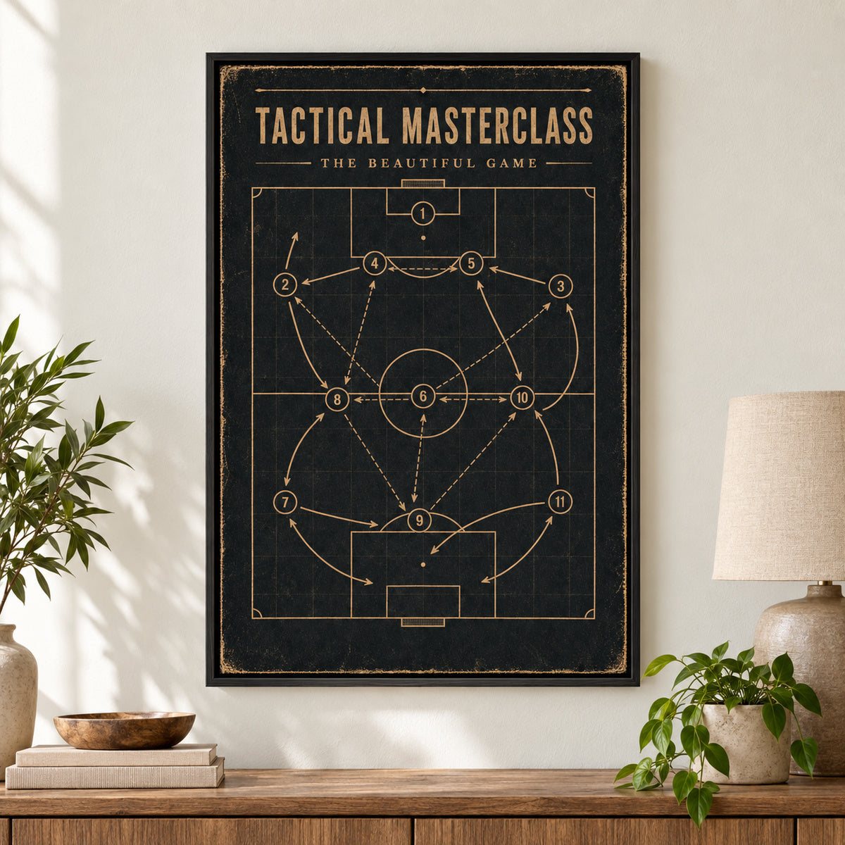 Tactical Masterclass Industrial Soccer Canvas Wall Art | black_independent_close
