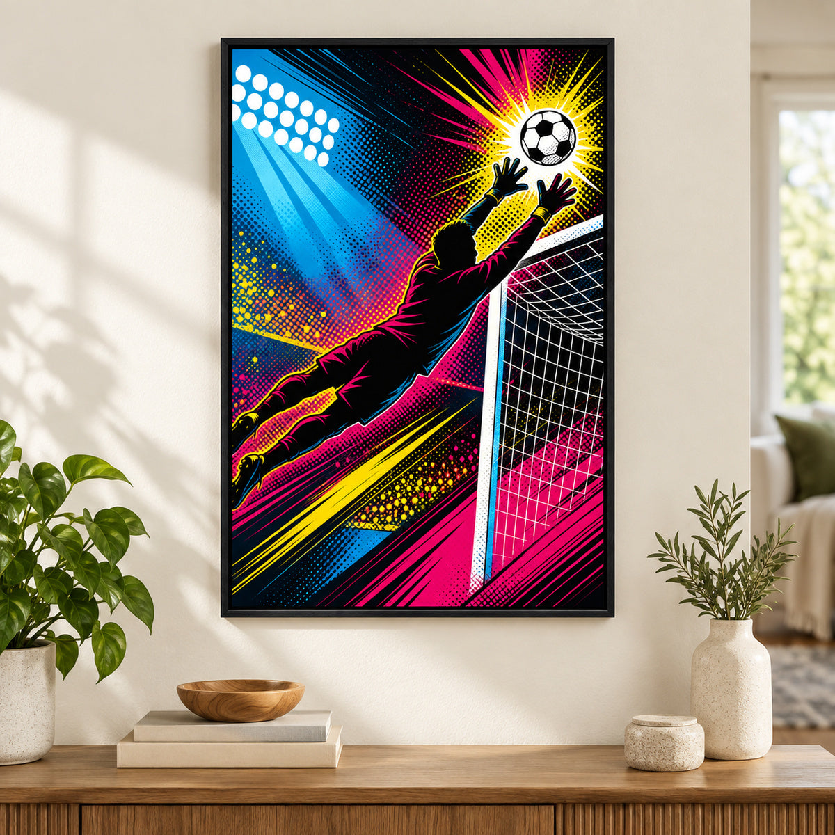 Pop Art Goalkeeper Save Soccer Canvas Wall Art | black_independent_close