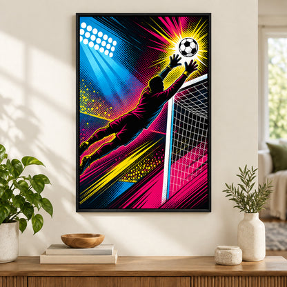 Pop Art Goalkeeper Save Soccer Canvas Wall Art | black_independent_close