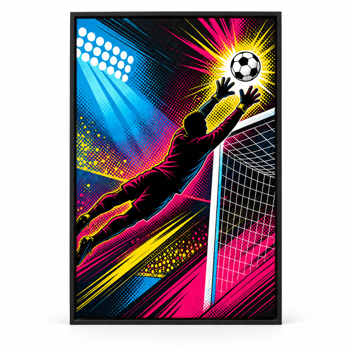 Pop Art Goalkeeper Save Soccer Canvas Wall Art | black_sku