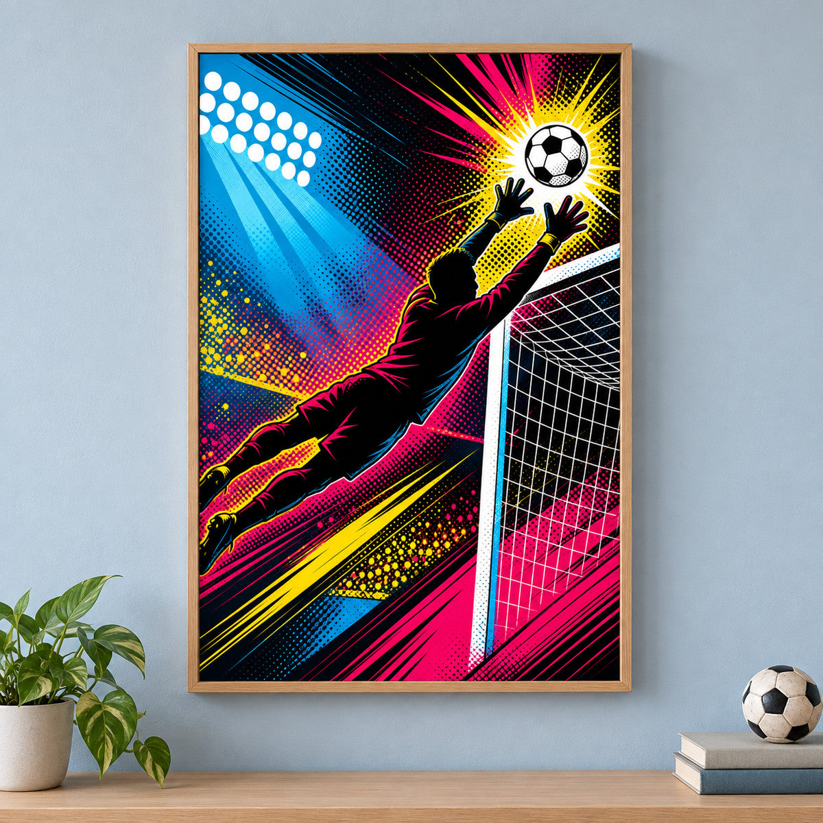 Pop Art Goalkeeper Save Soccer Canvas Wall Art | brown_independent_close