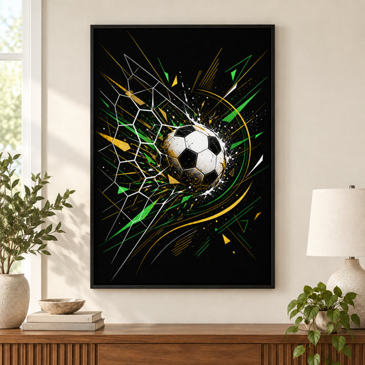 Geometric Net Breakthrough Soccer Canvas Wall Art | black_independent_close
