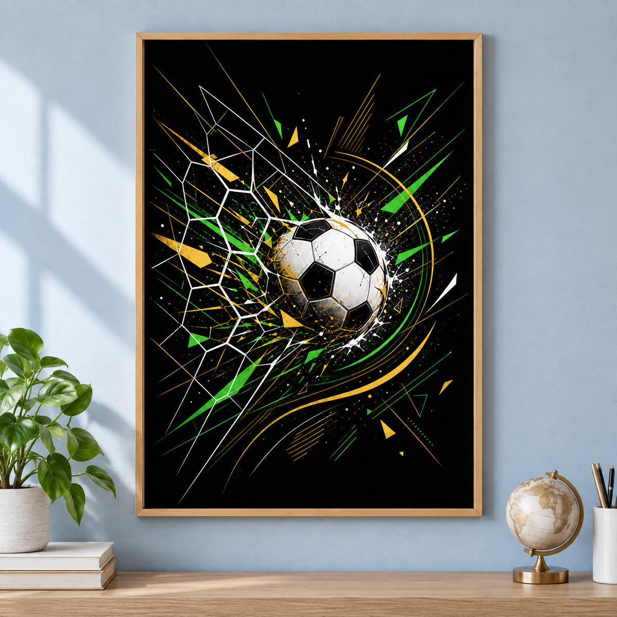 Geometric Net Breakthrough Soccer Canvas Wall Art | brown_independent_close