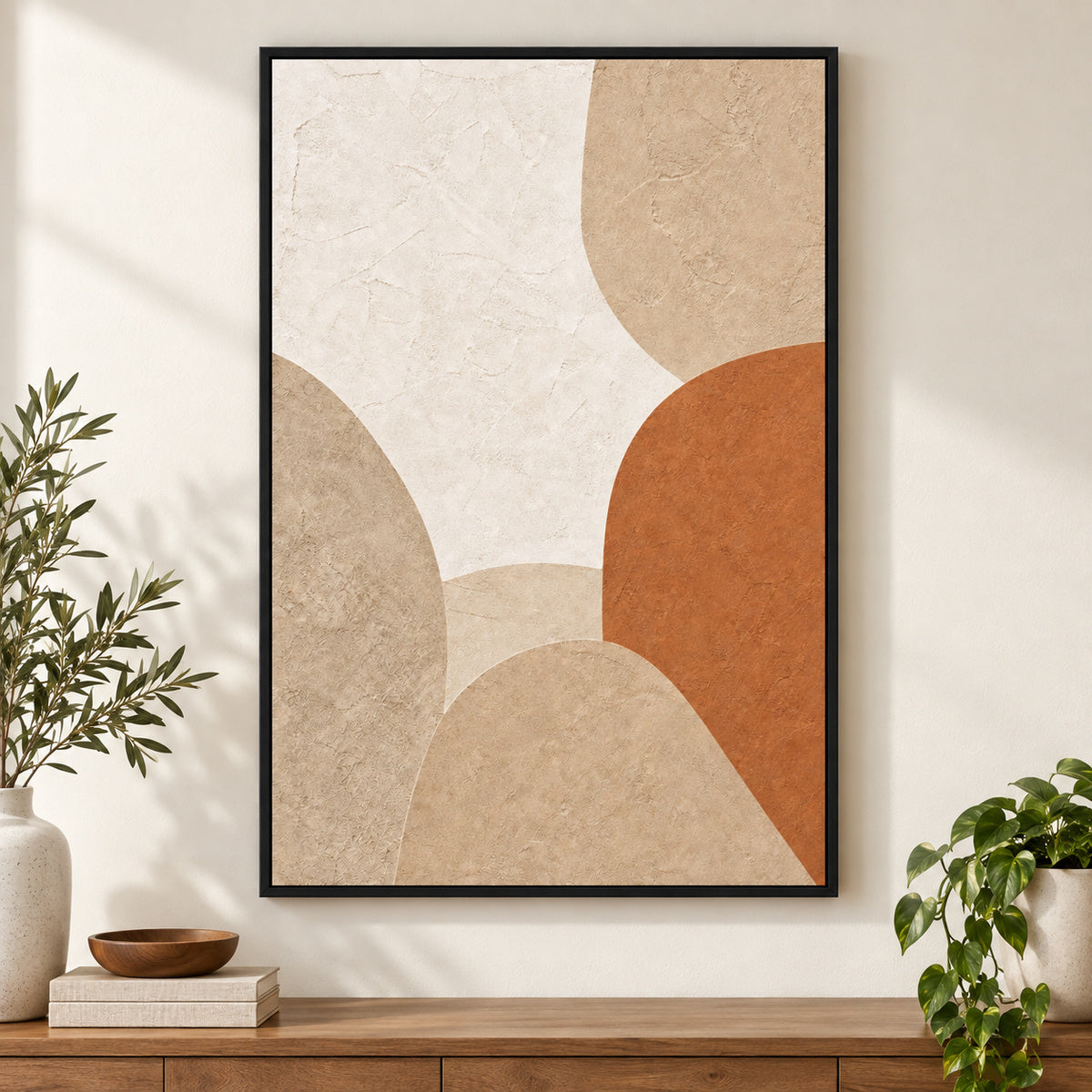 Japandi Plaster Abstract Canvas Wall Art | black_independent_close