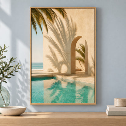 Retro Pool Palm Shadows Canvas Wall Art | brown_independent_close