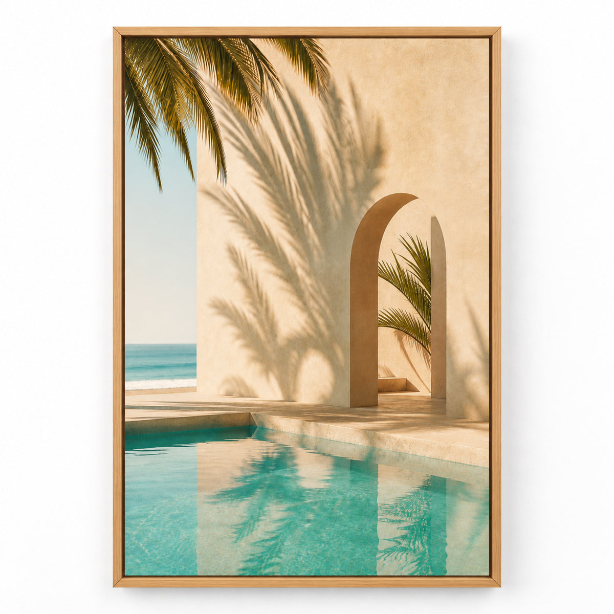 Retro Pool Palm Shadows Canvas Wall Art | brown_sku