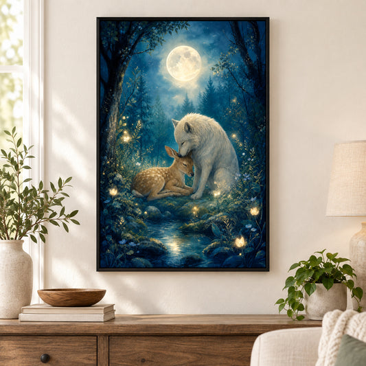 Moonlit Forest Glowing Plants Healing Canvas Wall Art | black_independent_close