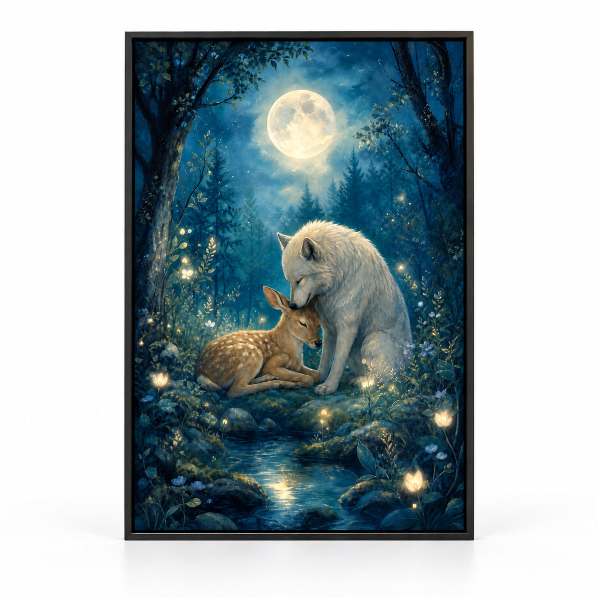 Moonlit Forest Glowing Plants Healing Canvas Wall Art | black_sku