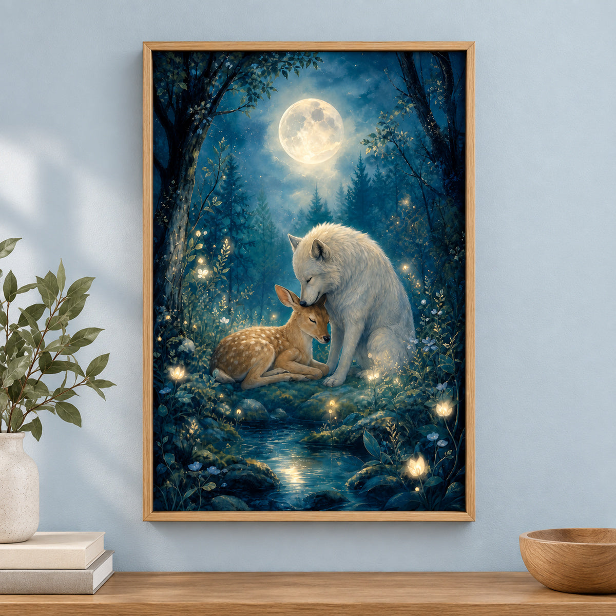 Moonlit Forest Glowing Plants Healing Canvas Wall Art | brown_independent_close