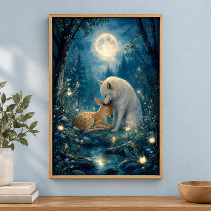 Moonlit Forest Glowing Plants Healing Canvas Wall Art | brown_independent_close