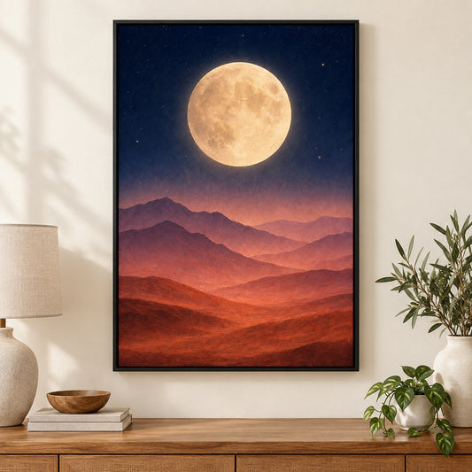 Abstract Moon Mountains Healing Canvas Wall Art | black_independent_close