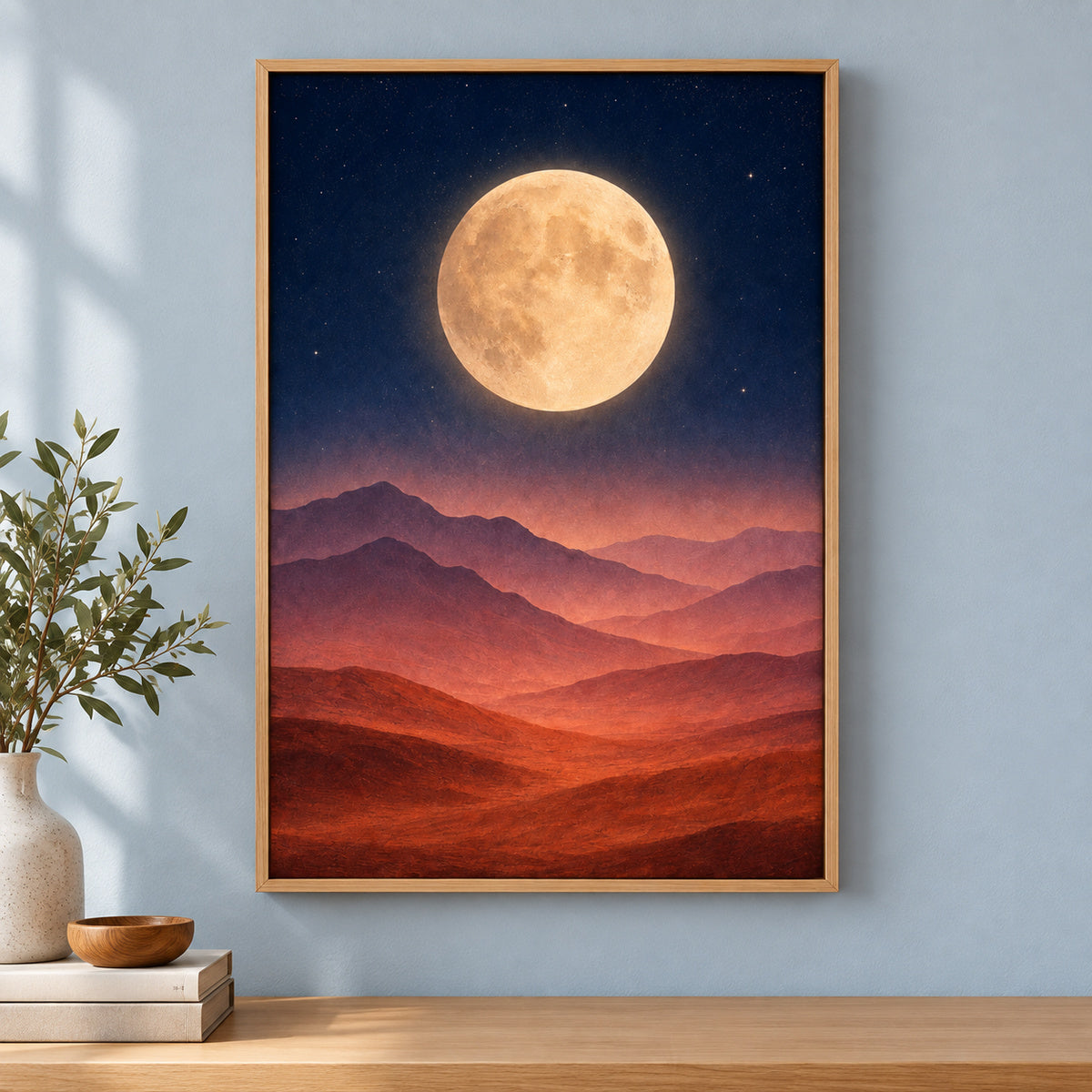 Abstract Moon Mountains Healing Canvas Wall Art | brown_independent_close