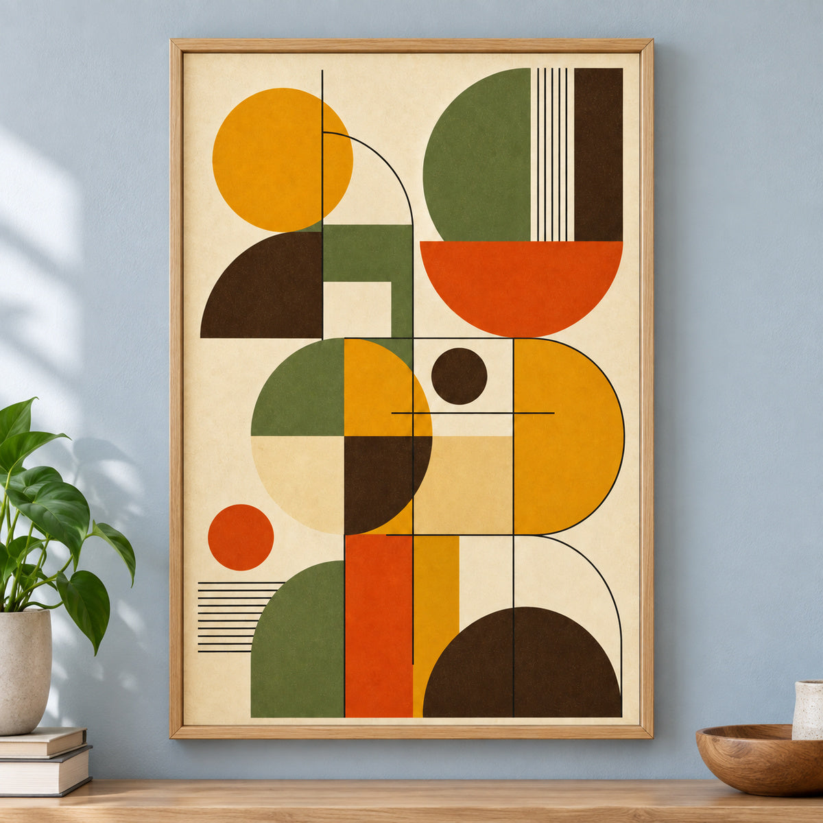 Bauhaus Geometric Mid-Century Modern Canvas Wall Art | brown_independent_close
