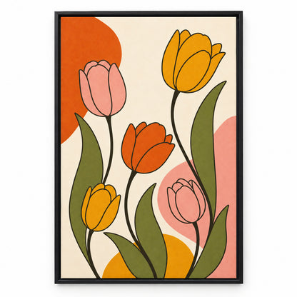 Retro Tulips Mid-Century Canvas Wall Art | black_sku