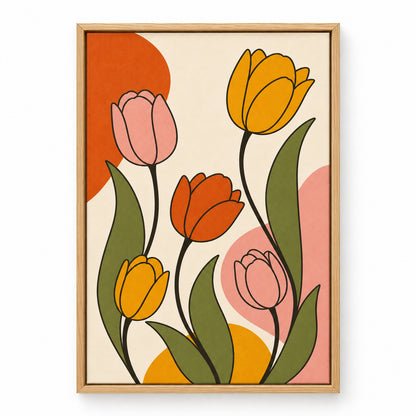 Retro Tulips Mid-Century Canvas Wall Art | brown_sku