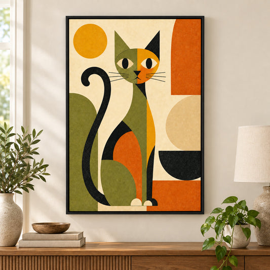 Abstract Cat Mid-Century Canvas Wall Art | black_independent_close