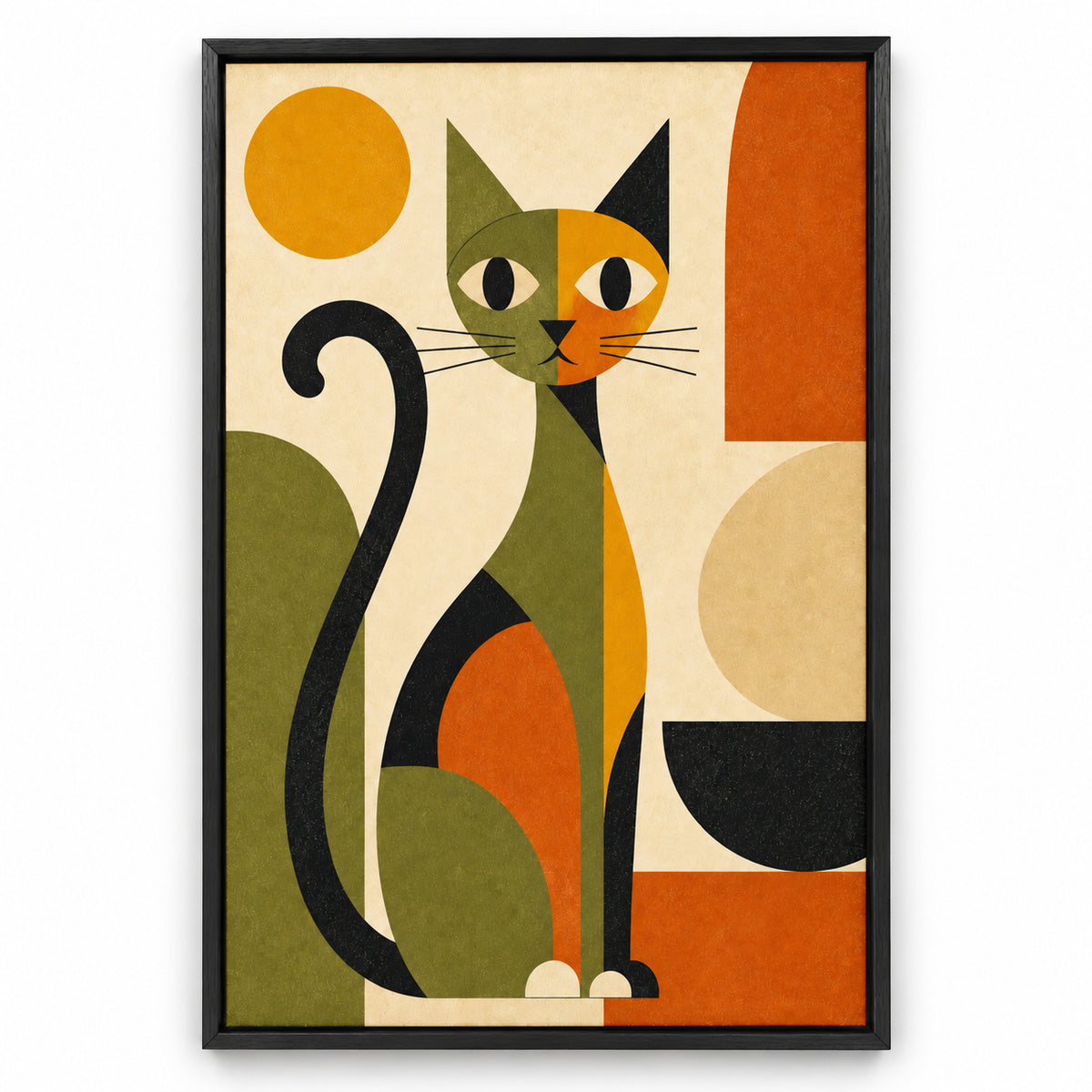 Abstract Cat Mid-Century Canvas Wall Art | black_sku