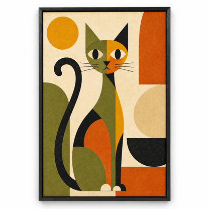 Abstract Cat Mid-Century Canvas Wall Art | black_sku