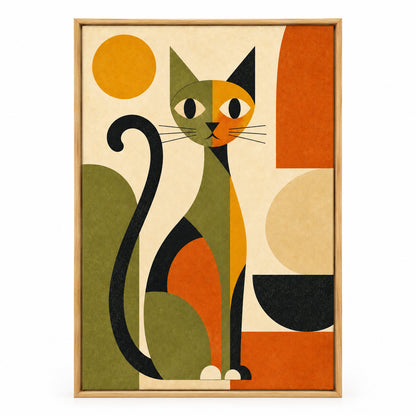 Abstract Cat Mid-Century Canvas Wall Art | brown_sku
