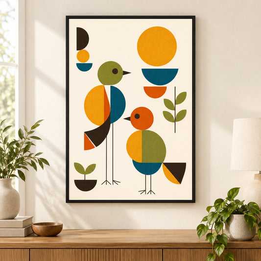 Abstract Birds Mid-Century Canvas Wall Art | black_independent_close