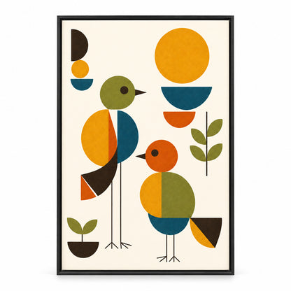 Abstract Birds Mid-Century Canvas Wall Art | black_sku