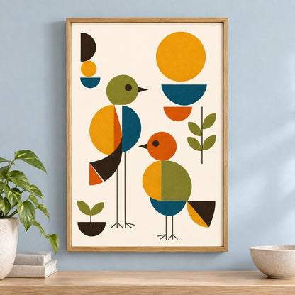 Abstract Birds Mid-Century Canvas Wall Art | brown_independent_close