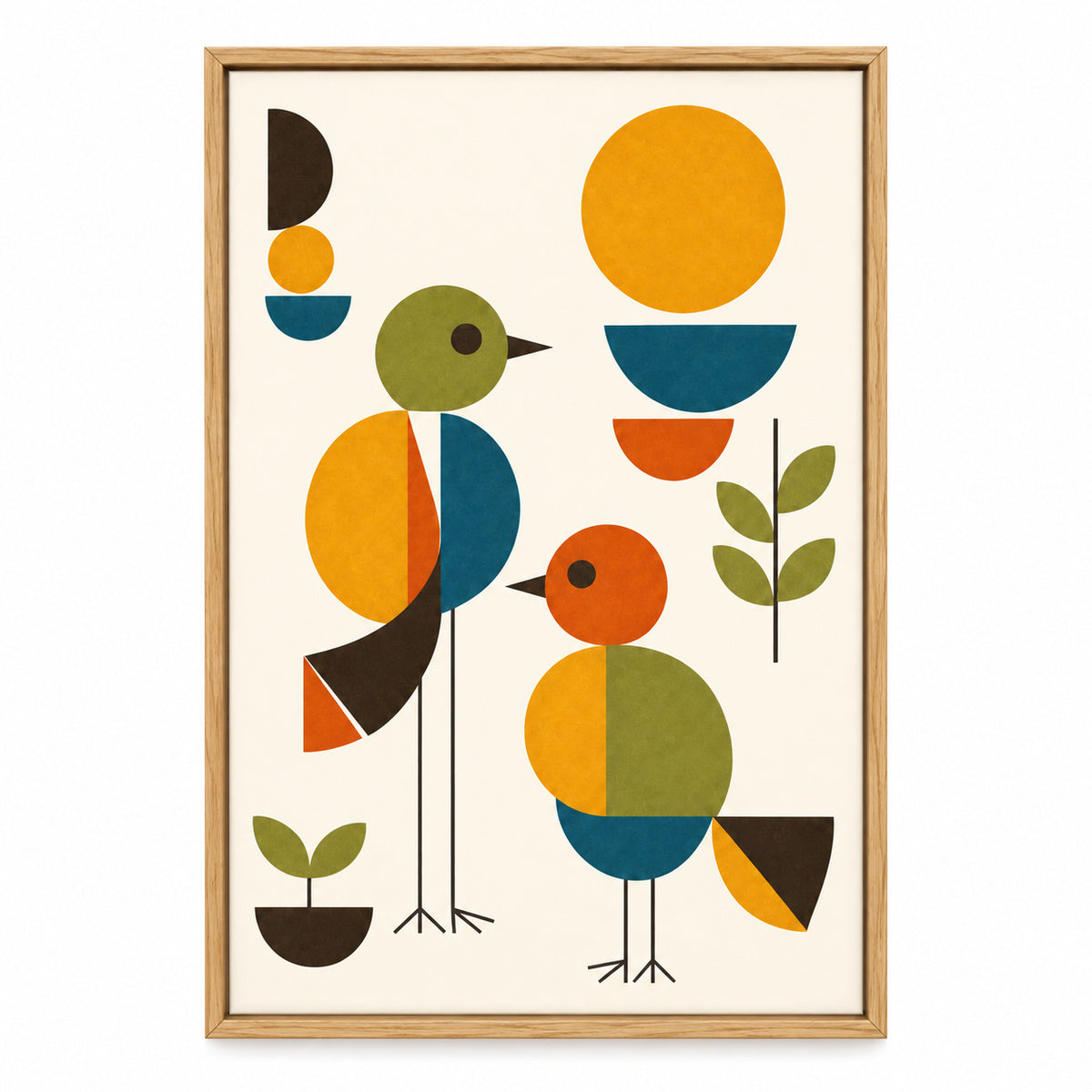 Abstract Birds Mid-Century Canvas Wall Art | brown_sku