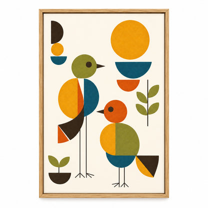 Abstract Birds Mid-Century Canvas Wall Art | brown_sku