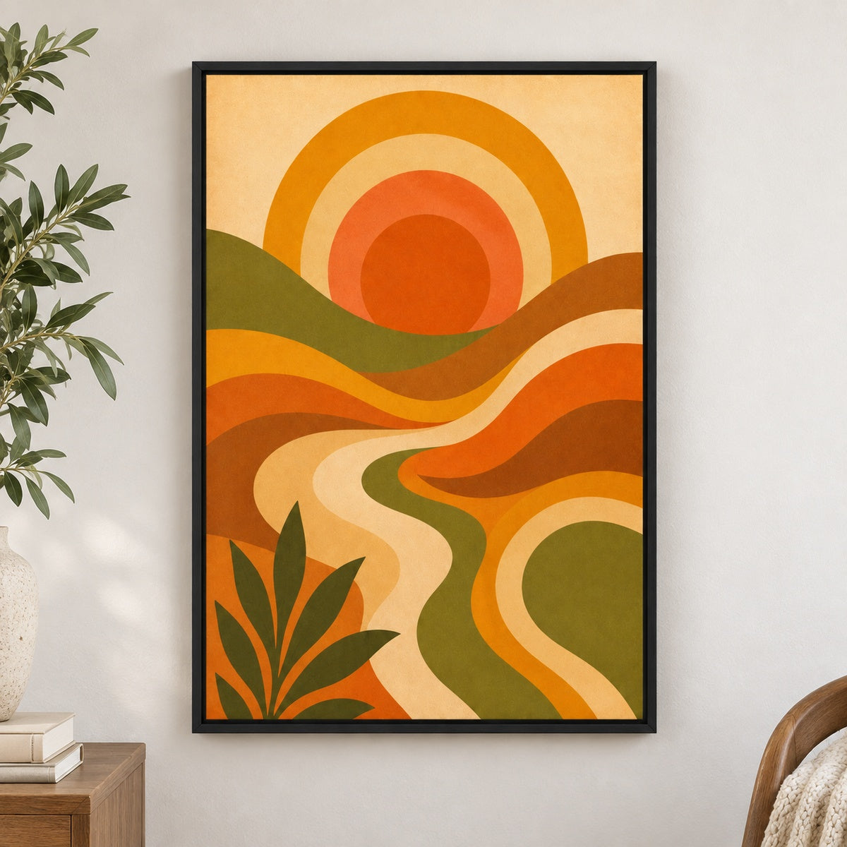 70s Psychedelic Waves Mid-Century Canvas Wall Art | black_independent_close