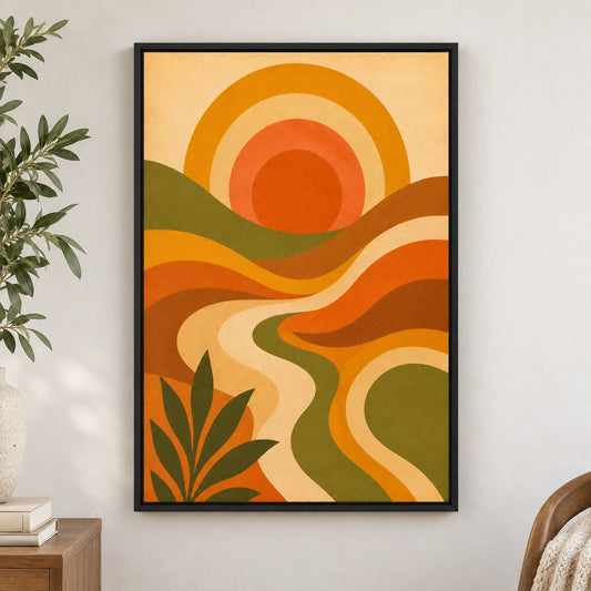 70s Psychedelic Waves Mid-Century Canvas Wall Art | black_independent_close