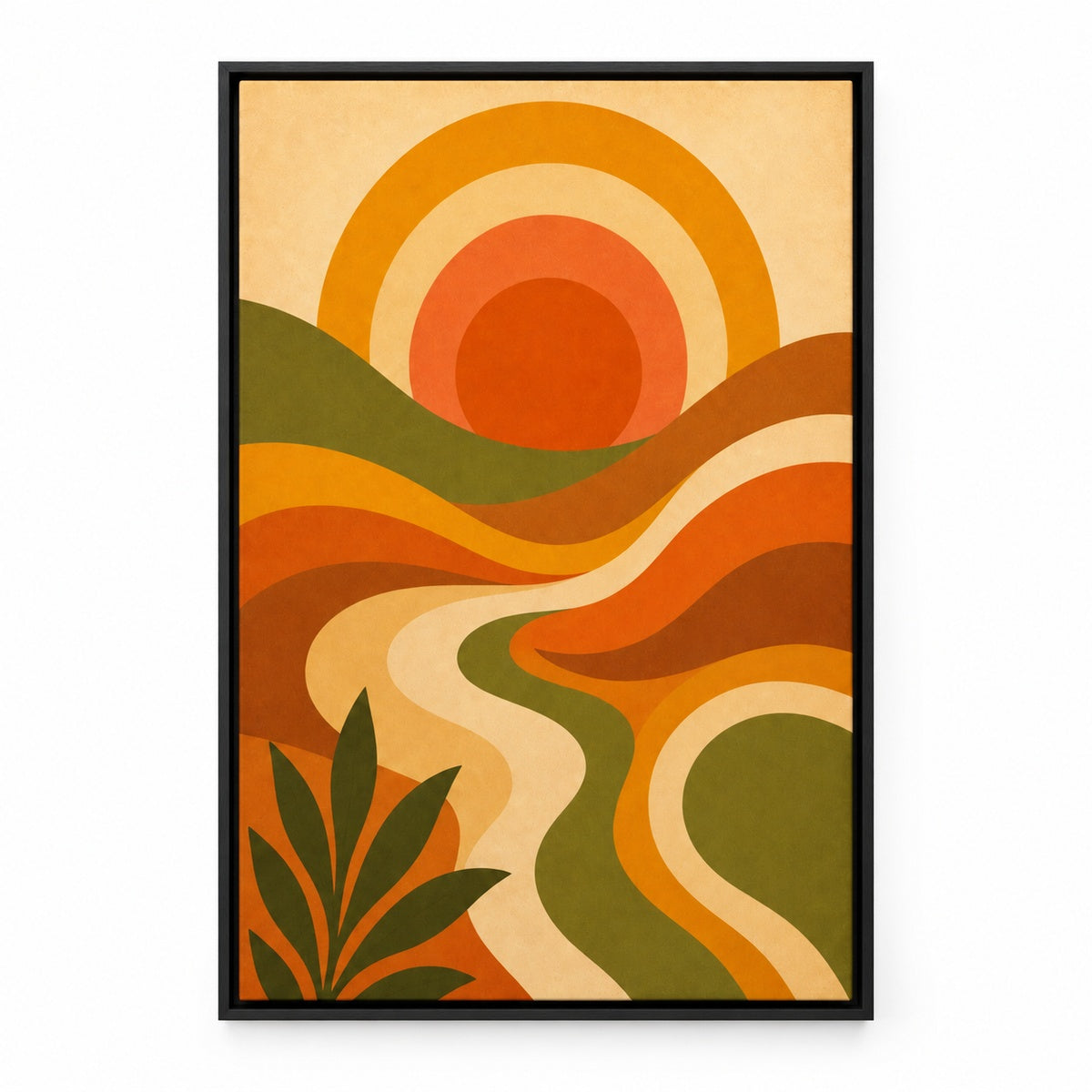 70s Psychedelic Waves Mid-Century Canvas Wall Art | black_sku