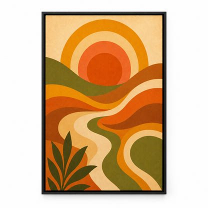 70s Psychedelic Waves Mid-Century Canvas Wall Art | black_sku