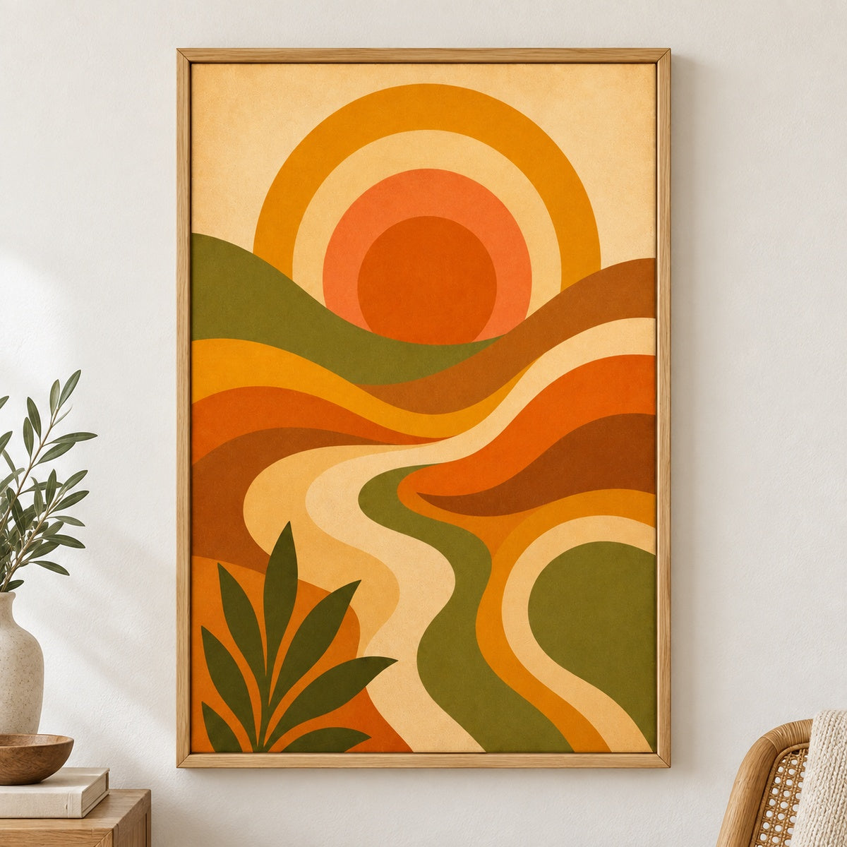 70s Psychedelic Waves Mid-Century Canvas Wall Art | brown_independent_close
