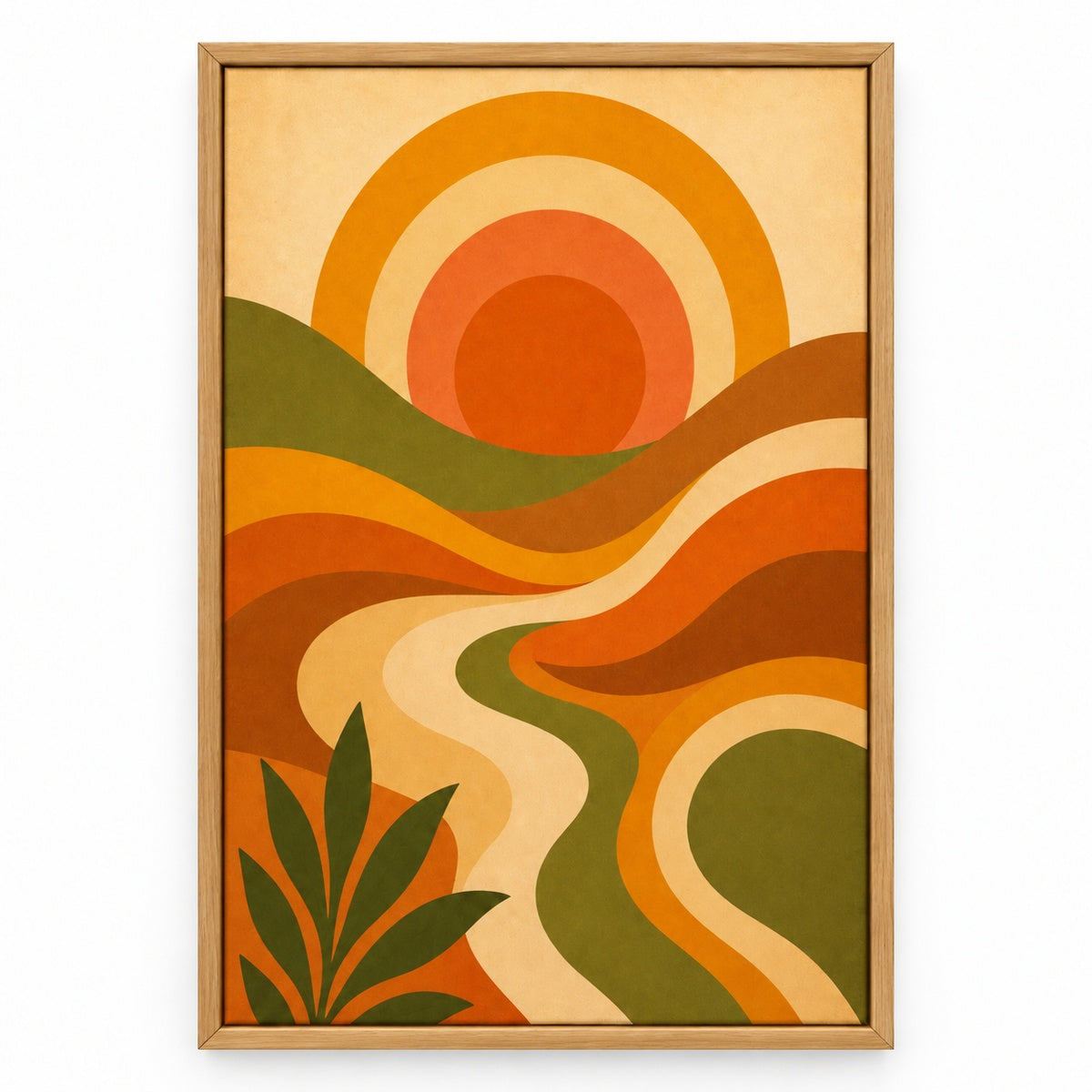 70s Psychedelic Waves Mid-Century Canvas Wall Art | brown_sku