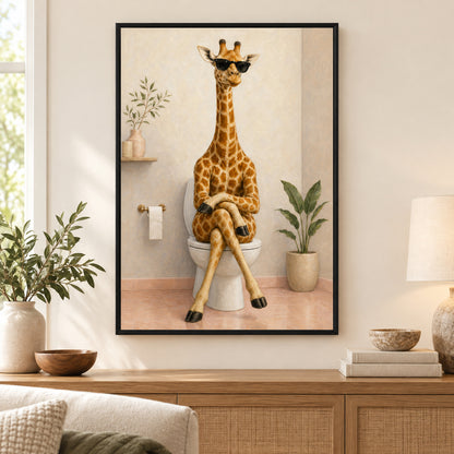 Sunglasses Giraffe Toilet Canvas Wall Art | black_independent_close