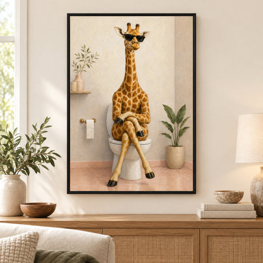 Sunglasses Giraffe Toilet Canvas Wall Art | black_independent_close