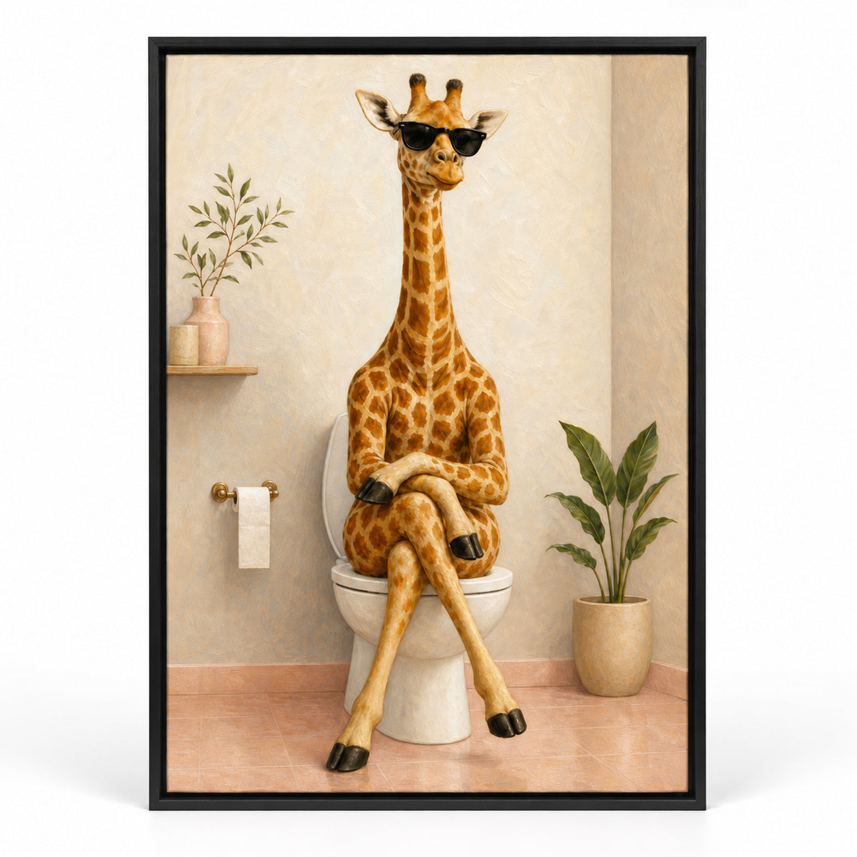 Sunglasses Giraffe Toilet Canvas Wall Art | black_sku
