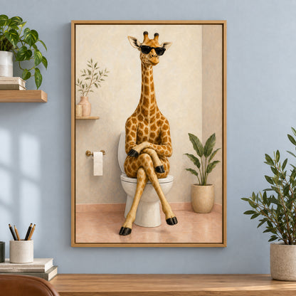 Sunglasses Giraffe Toilet Canvas Wall Art | brown_independent_close