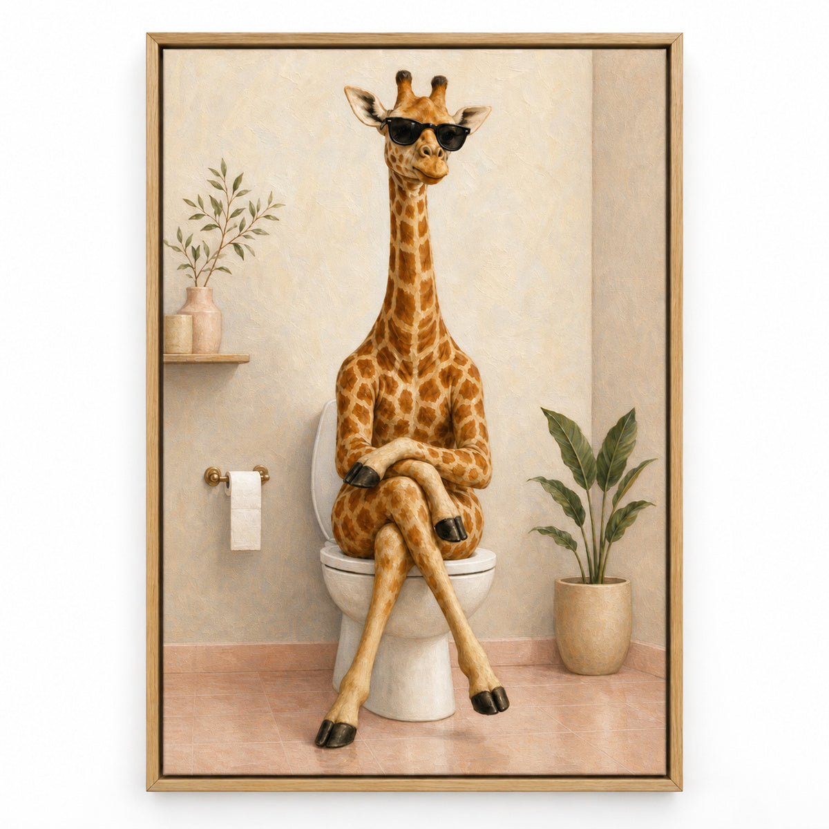 Sunglasses Giraffe Toilet Canvas Wall Art | brown_sku