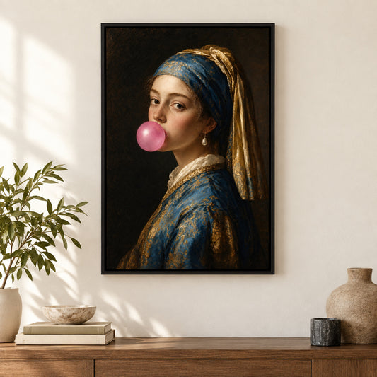 Classical Girl Bubblegum Canvas Wall Art | black_independent_close