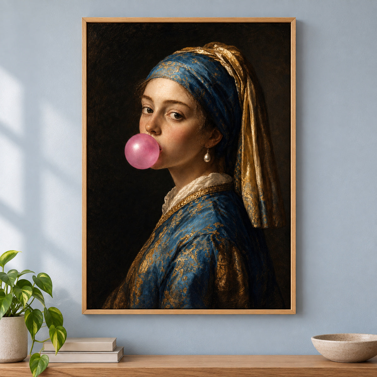 Classical Girl Bubblegum Canvas Wall Art | brown_independent_close